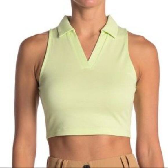 NWOT Abound Women’s Pastel Neon Green Polo Collar Short Sleeve Crop Top Large - Picture 4 of 6